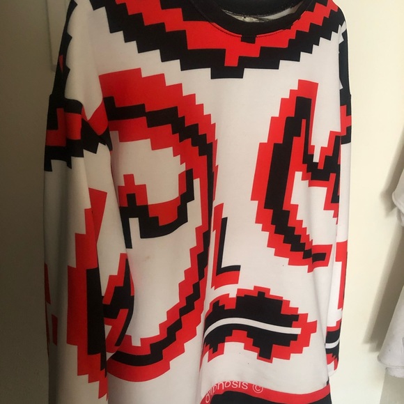 Red black white Devils sweater psychedelic pixel Drippy Zelpha Pixicuh size L - Picture 4 of 8